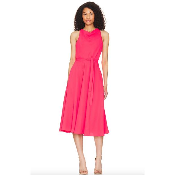 Amanda Uprichard Elondra Electric Rouge Midi Dress Wedding Guest Size Large - Picture 1 of 7